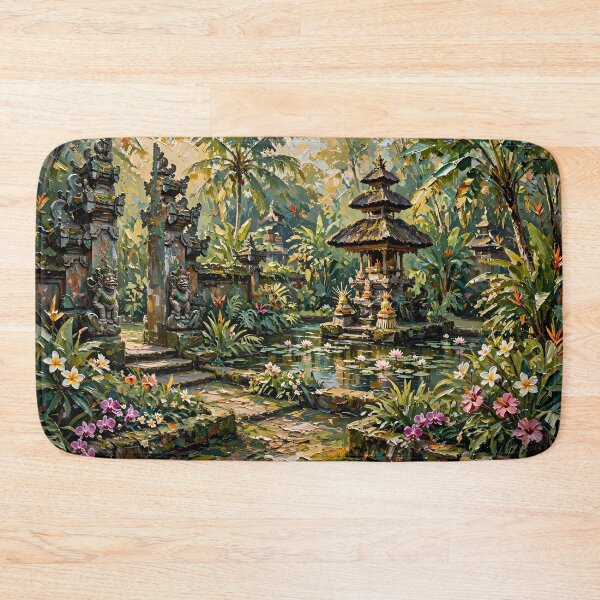 Item preview, Bali Temple Garden And Lotus Pond - Tropical Jungle Painting designed and sold by Jozefin's Studio.