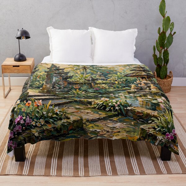 Item preview, Bali Temple Garden And Lotus Pond - Tropical Jungle Painting designed and sold by Jozefin's Studio.