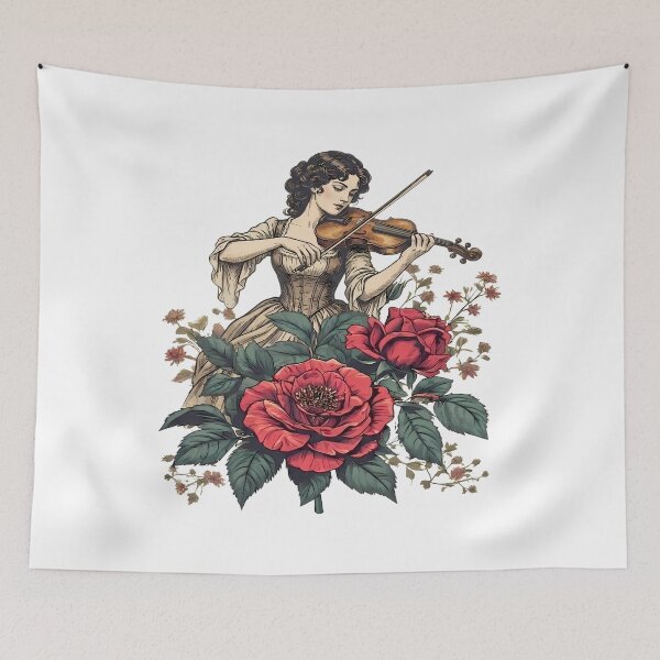 Item preview, Violinist Among Roses – Vintage Violin Music designed and sold by Art-Arcade6.