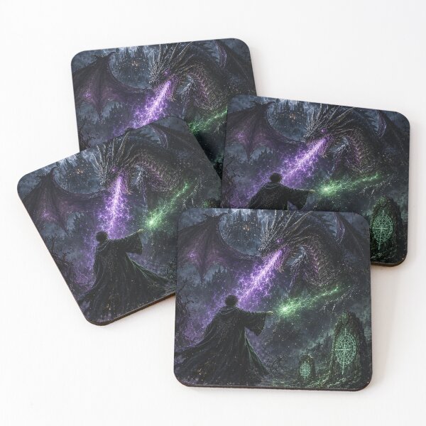 Item preview, Dark Magic Dragon Battle – Fantasy Wizard Art designed and sold by Lumvero.