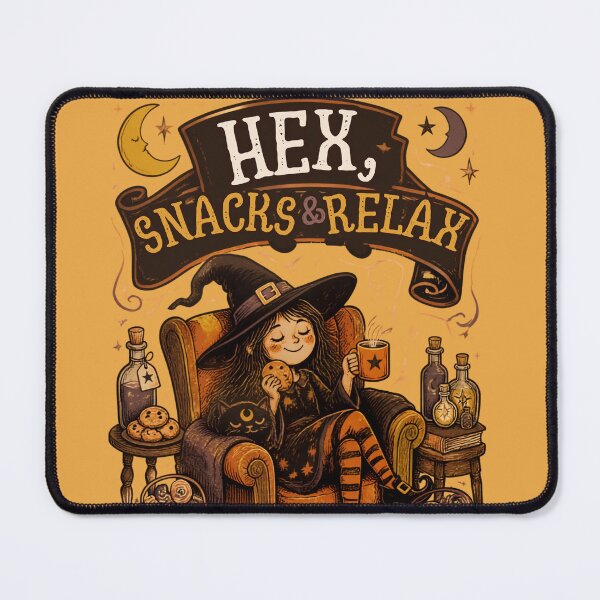 Item preview, Hex, Snacks & Relax – Funny Witch Halloween Vintage Folk Art designed and sold by inkaylindesign.