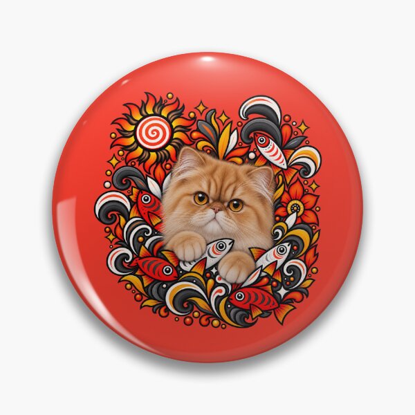 Item preview, Persian Cat Folk Art - Psychedelic Sun & Fishes Graphic Pattern designed and sold by PixelsPaws.