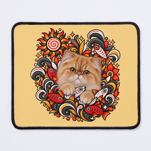 Item preview, Persian Cat Folk Art - Psychedelic Sun & Fishes Graphic Pattern designed and sold by PixelsPaws.