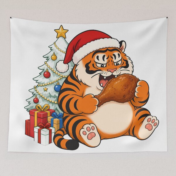 Item preview, Chubby Tiger Santa Hat Christmas Turkey designed and sold by aigcx.