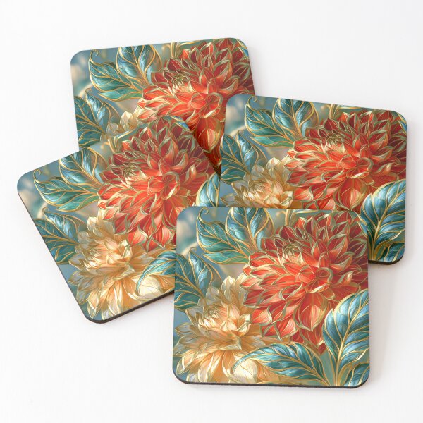 Item preview, Dahlia Floral Art in Red and Blue designed and sold by MargaretWiktor.