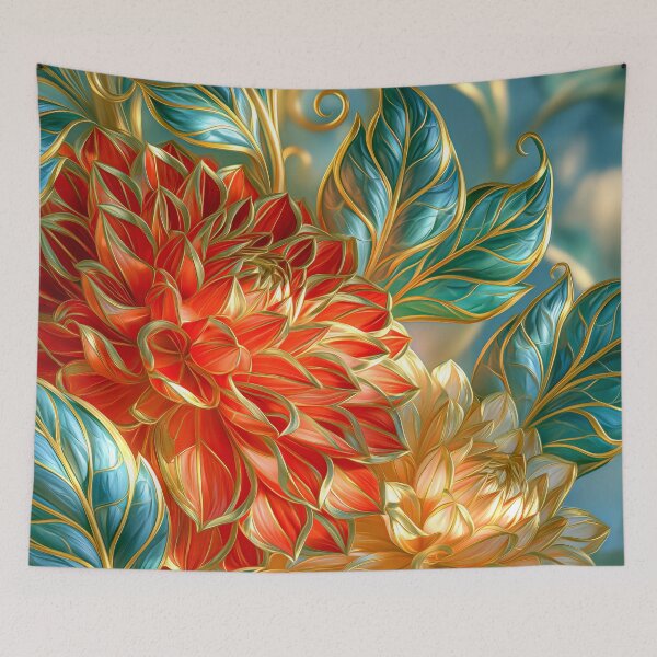 Item preview, Dahlia Floral Art in Red and Blue designed and sold by MargaretWiktor.