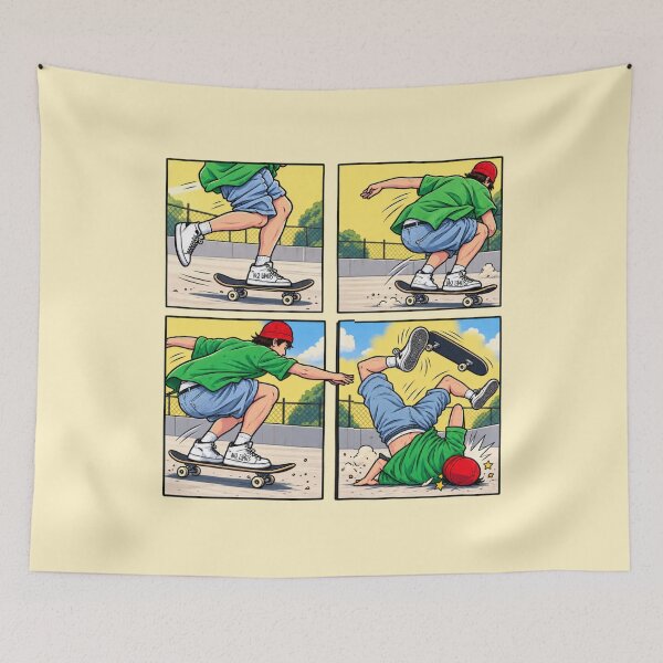 Item preview, Skateboard Trick Gone Wrong – Funny Visual Fail Cartoon designed and sold by waikibi ⭐⭐⭐⭐.