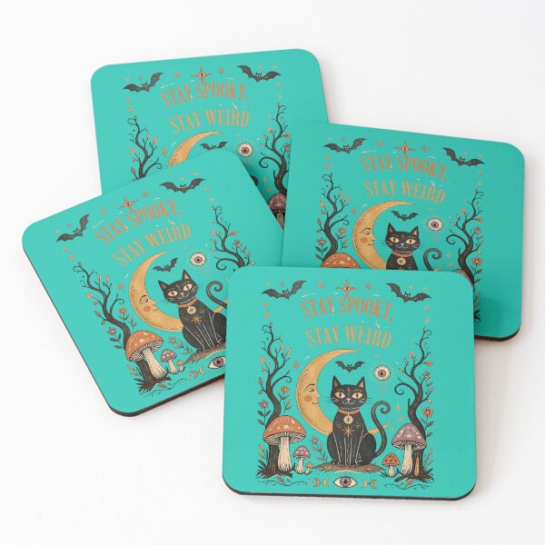 Item preview, Stay Spooky, Stay Weird – Vintage Halloween Black Cat Folk Art designed and sold by inkaylindesign.