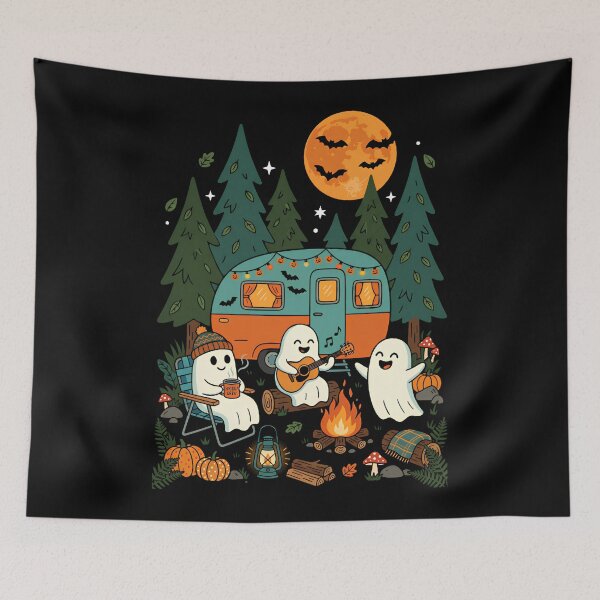 Item preview, Ghost Camping Under Full Moon - Spooky Halloween Campfire  designed and sold by w66aboo.