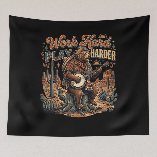 Item preview, Work Hard Play Harder Banjo Bear Desert Music designed and sold by Flirt-Teez.