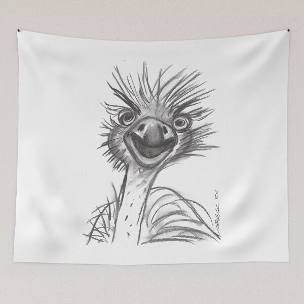 Item preview, Ostrich, Bad Hair Day, Charcoal designed and sold by Anke‘s Bazaar.
