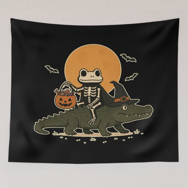 Item preview, Skeleton frog riding on a crocodile halloween designed and sold by HiPatti.
