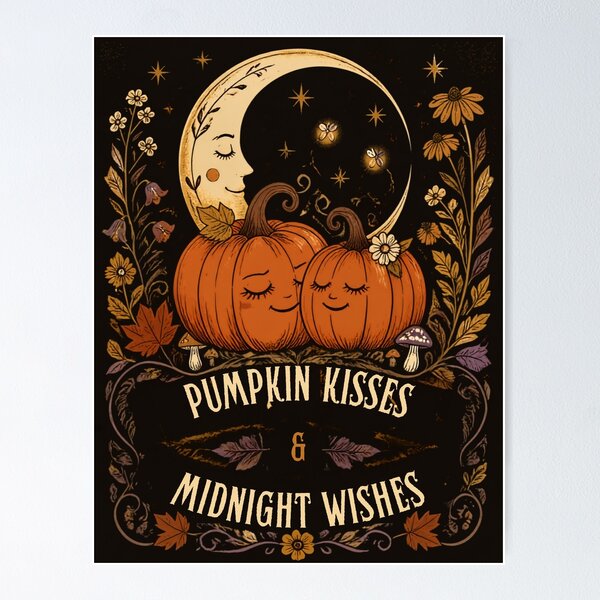 Item preview, Pumpkin Kisses & Midnight Wishes – Romantic Vintage Halloween Folk Art designed and sold by inkaylindesign.