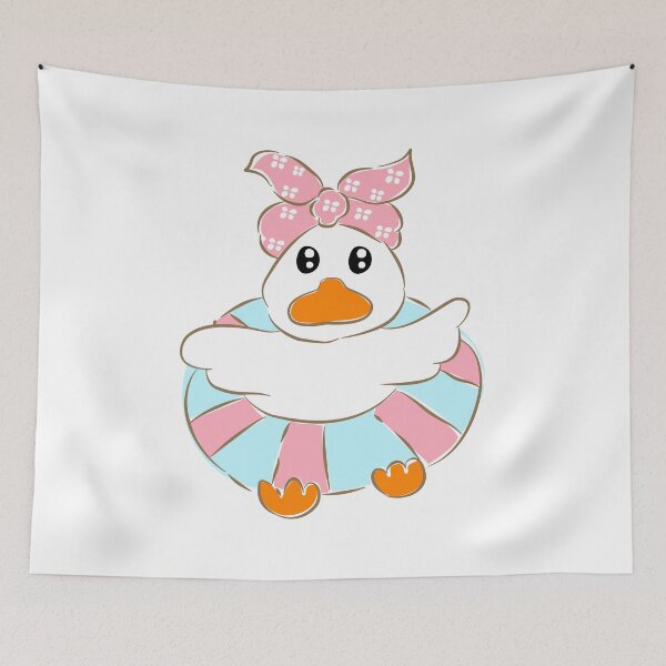Item preview, White duck wearing pink floral swim float vector designed and sold by Pe.peach.