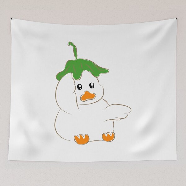 Item preview, Cute white duck character wearing green leaf hat designed and sold by Pe.peach.