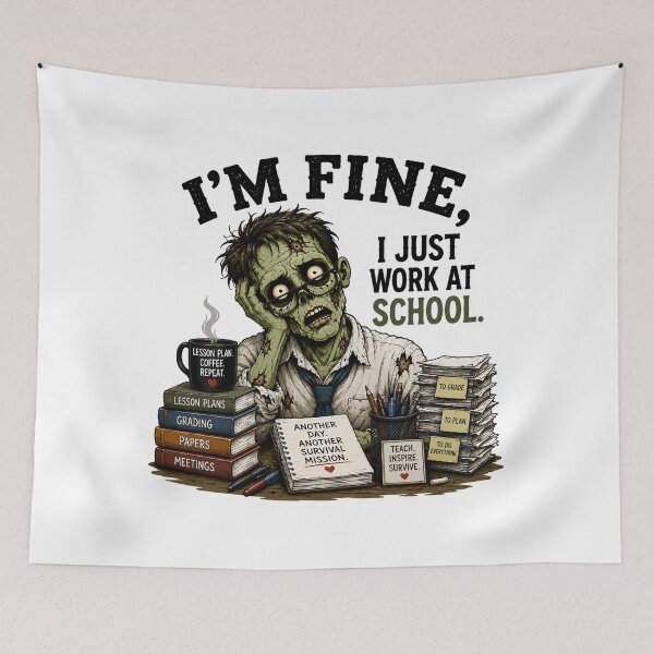 Item preview, I’m Fine I Just Work at School – Funny Zombie Teacher School Humor Gift designed and sold by SVALANART.