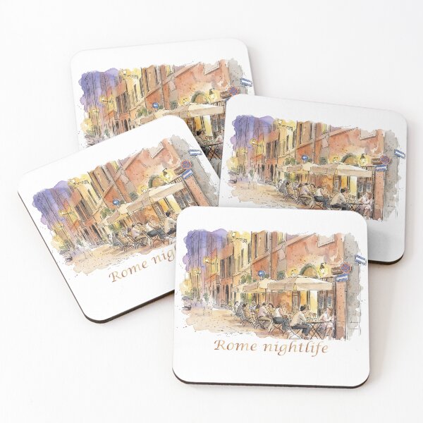 Item preview, Rome Italy Street Cafe Nightlife Watercolor Art designed and sold by NareArt.