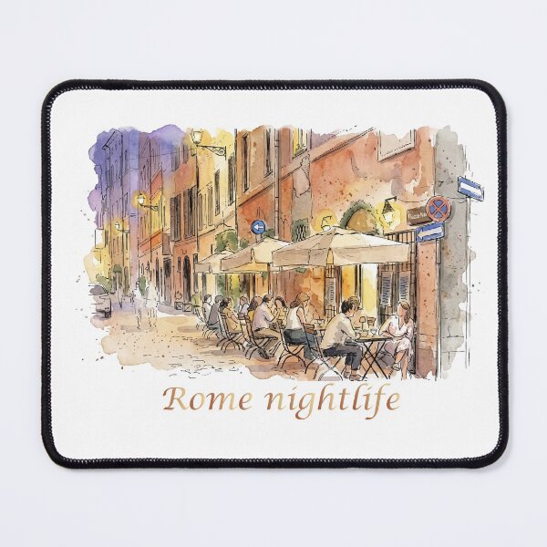 Item preview, Rome Italy Street Cafe Nightlife Watercolor Art designed and sold by NareArt.