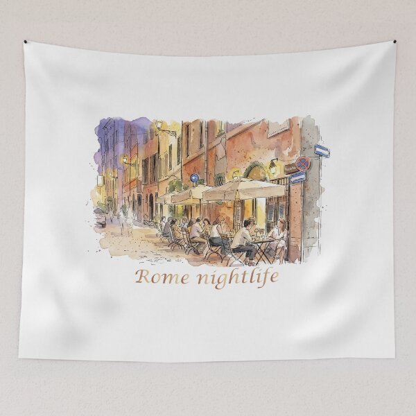 Item preview, Rome Italy Street Cafe Nightlife Watercolor Art designed and sold by NareArt.