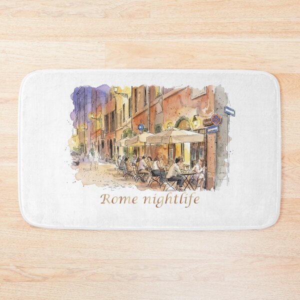 Item preview, Rome Italy Street Cafe Nightlife Watercolor Art designed and sold by NareArt.