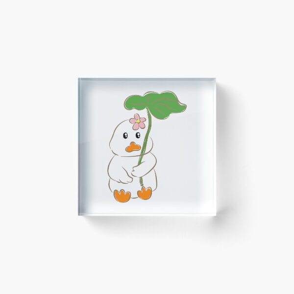 Item preview, Cute white duck holding green lotus leaf umbrella designed and sold by Pe.peach.