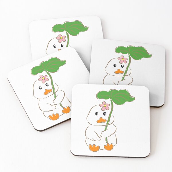 Item preview, Cute white duck holding green lotus leaf umbrella designed and sold by Pe.peach.