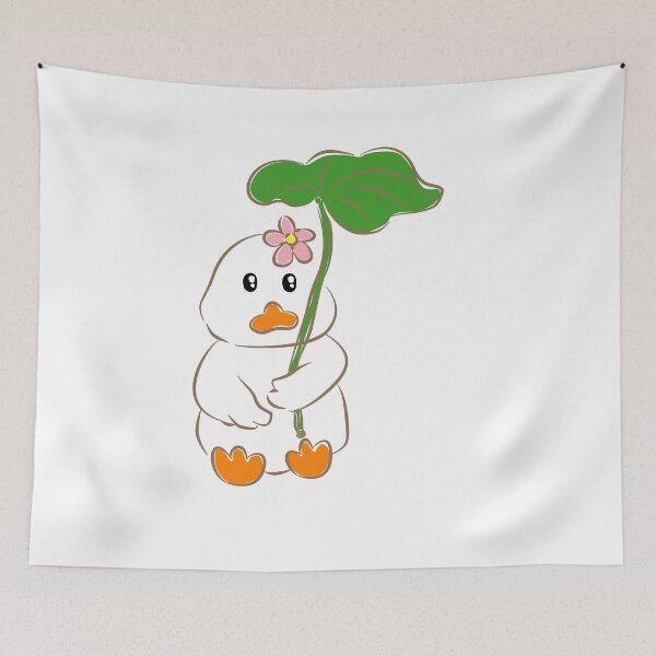 Item preview, Cute white duck holding green lotus leaf umbrella designed and sold by Pe.peach.