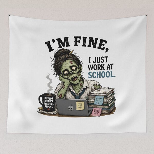 Item preview, I’m Fine I Just Work at School – Funny Zombie Teacher School Life Gift designed and sold by SVALANART.