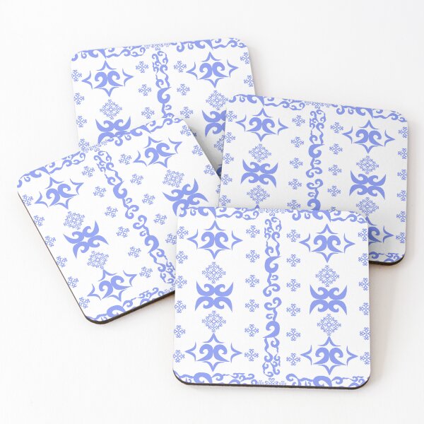 Aperçu de l'œuvre Motif damassé bleu oriental avec volutes décoratives et ornements géométriques floraux créée et vendue par Ei-Ei.
