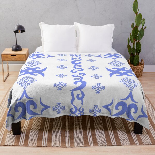 Aperçu de l'œuvre Motif damassé bleu oriental avec volutes décoratives et ornements géométriques floraux créée et vendue par Ei-Ei.