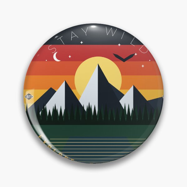Item preview, Stay Wild Mountain Adventure - Vintage 70s Retro Sunset Hiking Badge designed and sold by GSideArtStore.