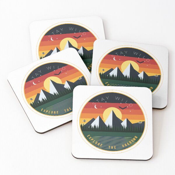 Item preview, Stay Wild Mountain Adventure - Vintage 70s Retro Sunset Hiking Badge designed and sold by GSideArtStore.