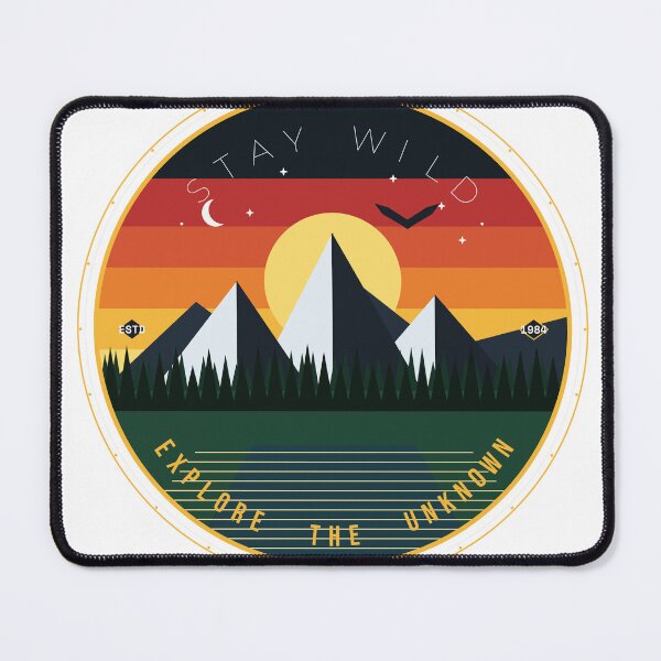 Item preview, Stay Wild Mountain Adventure - Vintage 70s Retro Sunset Hiking Badge designed and sold by GSideArtStore.