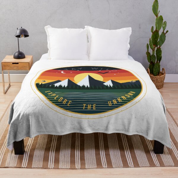 Item preview, Stay Wild Mountain Adventure - Vintage 70s Retro Sunset Hiking Badge designed and sold by GSideArtStore.
