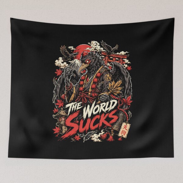 Item preview, Karasu Tengu Crow Demon The World Sucks Metal Shirt designed and sold by Tong4130.