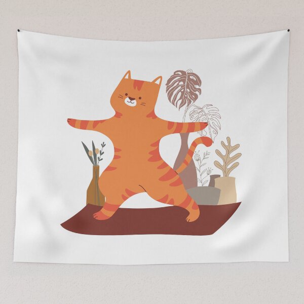 Item preview, Cute Orange Cat Yoga Pose with Tropical Plants designed and sold by yuki-hana.