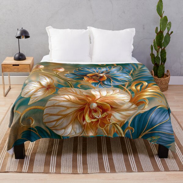 Item preview, Orchid Floral Art in Gold, Green and Blue. designed and sold by MargaretWiktor.
