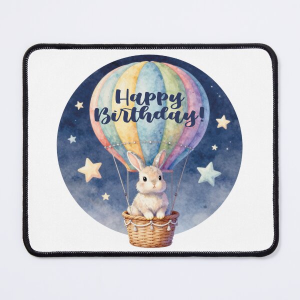 Item preview, Watercolor Cute Bunny Hot Air Balloon Happy Birthday designed and sold by WildArtIT.