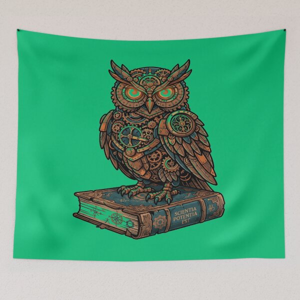 Item preview, Steampunk Owl on Books Wise Bird Mechanical Art designed and sold by DailySparks.