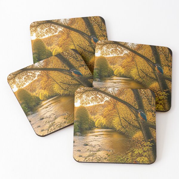 Item preview, Kingfisher And Robin By Autumn Woodland River Golden Nature Scene designed and sold by ThatSurreyLife.