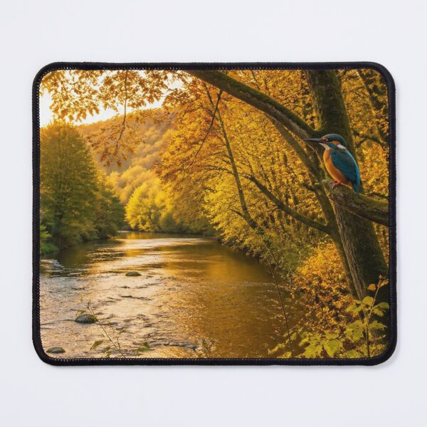 Item preview, Kingfisher And Robin By Autumn Woodland River Golden Nature Scene designed and sold by ThatSurreyLife.