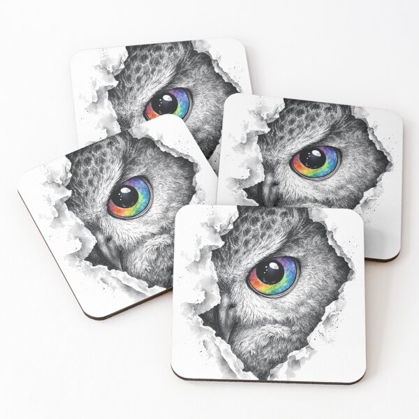 Item preview, Owl Ink Portrait with Vibrant Rainbow Eye designed and sold by digital.stickerperso.com.