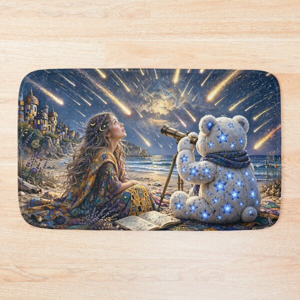 Item preview, Starry Teddy Bear and Girl on a Magical Beach designed and sold by m-y-A-I-A-R-T-.