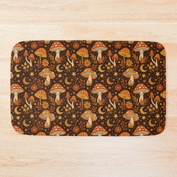 Item preview, Vintage 70s Celestial Mushroom Pattern Brown Terracotta Forest designed and sold by QCena.