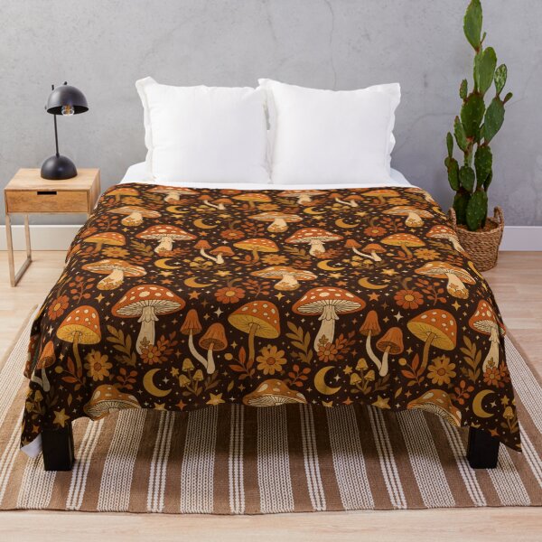 Item preview, Vintage 70s Celestial Mushroom Pattern Brown Terracotta Forest designed and sold by QCena.