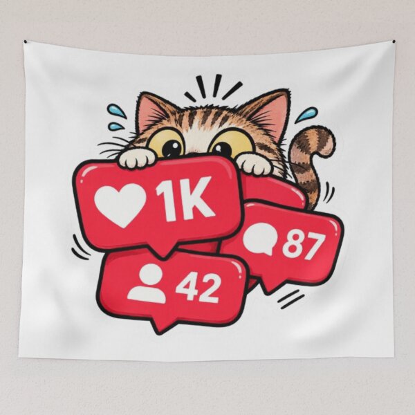 Artikelvorschau, Katze lugt hinter Social-Media-Benachrichtigungen hervor entworfen und verkauft von Snurly.