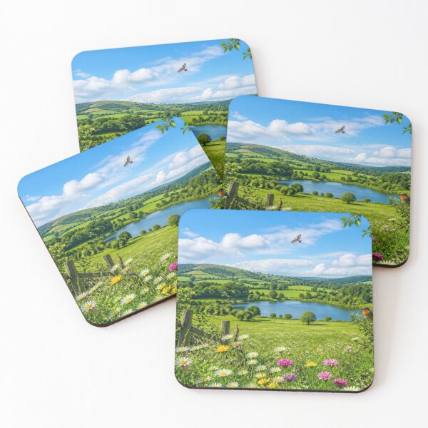 Item preview, Wildflower Meadow Over Rolling English Countryside With Flying Birds designed and sold by ThatSurreyLife.