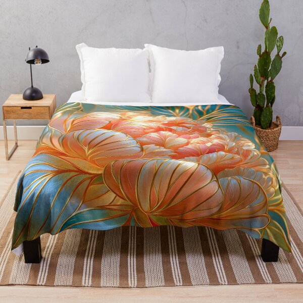 Item preview, Peony Floral Art in Gold, Green and Blue. designed and sold by MargaretWiktor.
