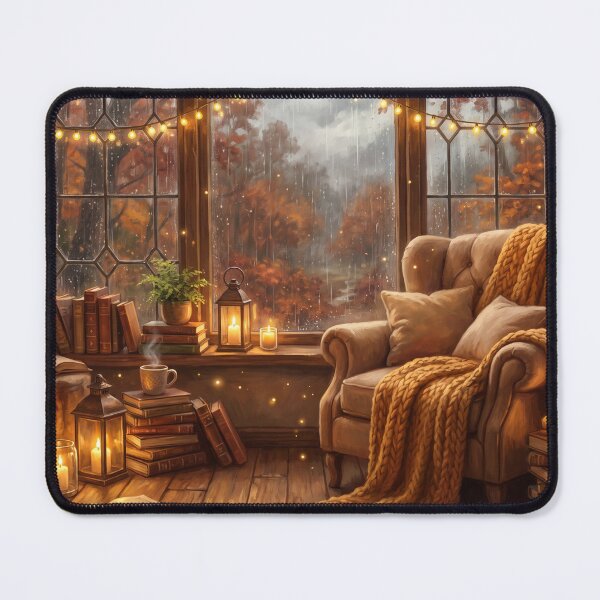 Item preview, Rainy Window Reading Corner | Cozy Hygge Book Lover Wall Art designed and sold by SebastianSpace.