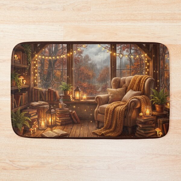 Item preview, Rainy Window Reading Corner | Cozy Hygge Book Lover Wall Art designed and sold by SebastianSpace.